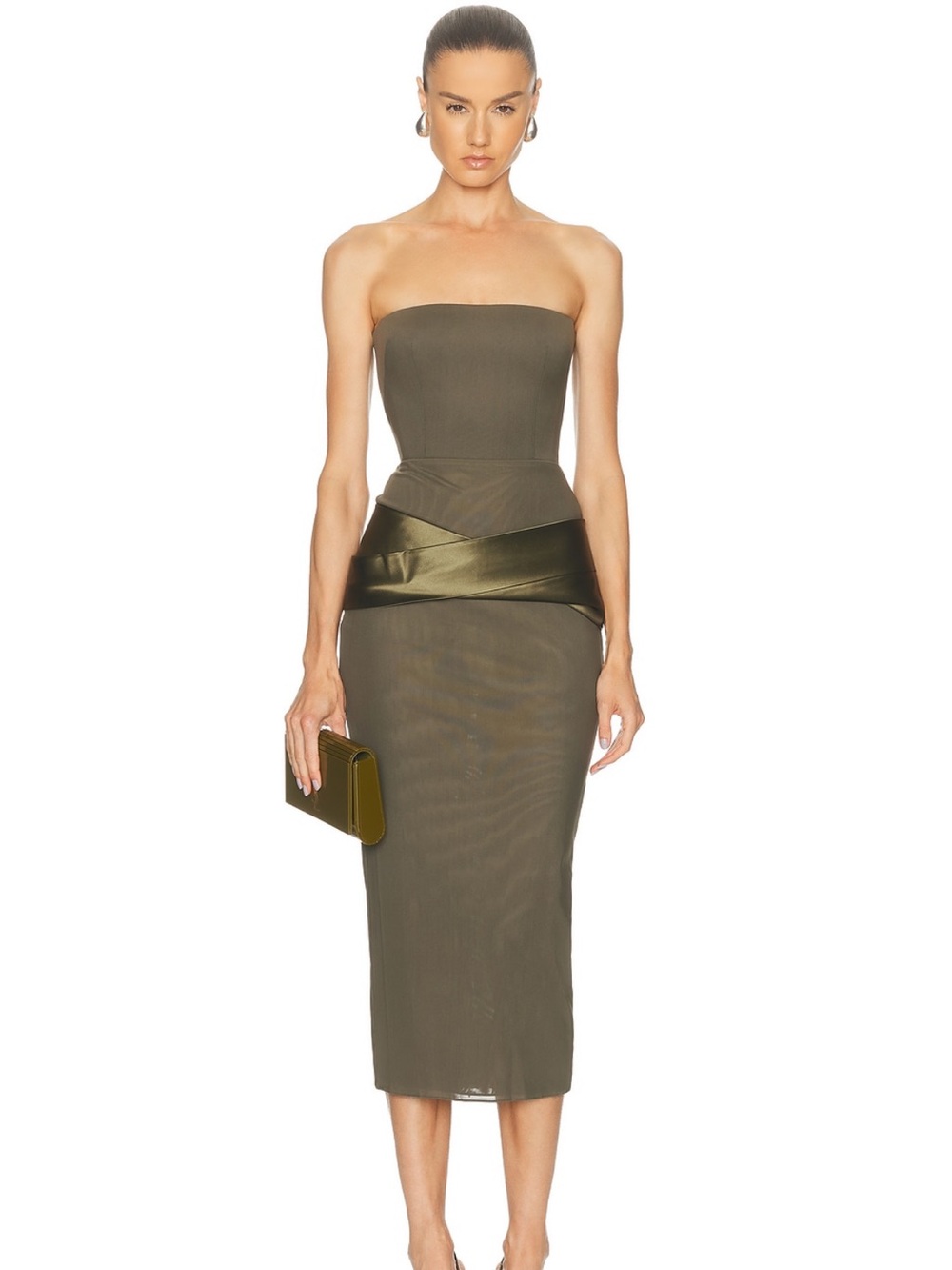 Alex Perry strapless satin drape dress